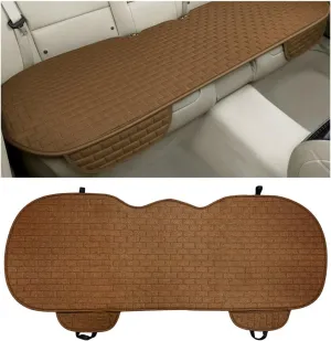 Linen Back Car Seat Cover, Anti-Slip Long Bottom Rear Seat Cover Protector with Storage Pockets, Breathable Linen Rear Bench Seat Protector Cushion Pad for Most Vehicles (Brown)