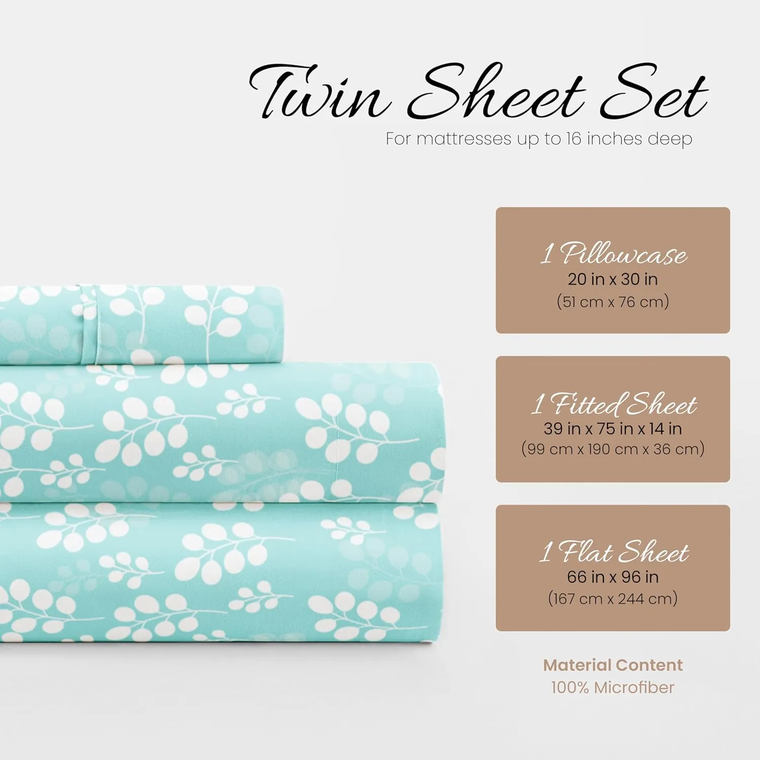 Linen Market Double-Brushed Patterned Microfiber Twin Sheet Set 3 Piece – Oeko-TEX Certified Ultra Soft & Wrinkle-Free - 16" Deep Pocket Sheets - Easy Care Twin Size - Wheatfield Pale Blue