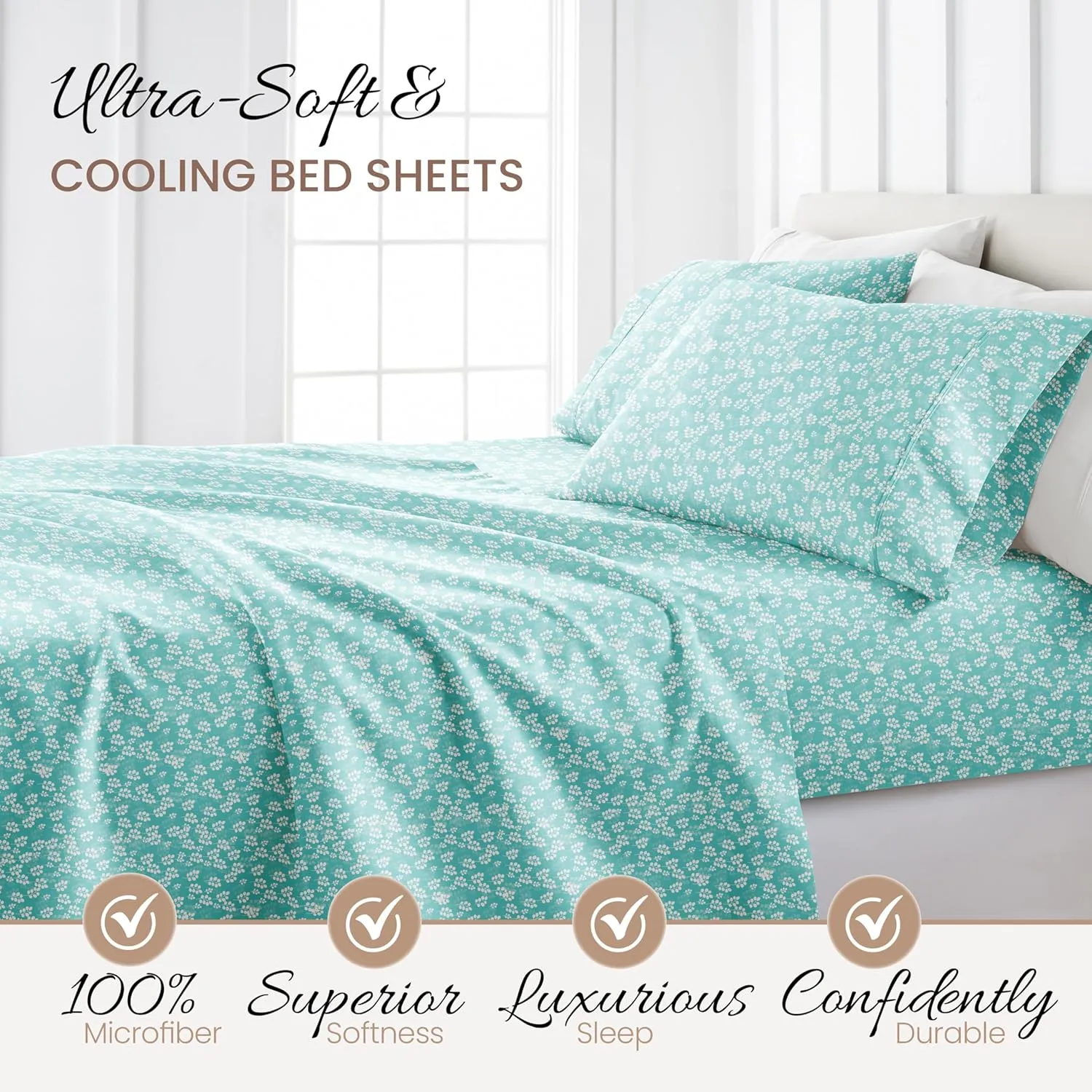 Linen Market Double-Brushed Patterned Microfiber Twin Sheet Set 3 Piece – Oeko-TEX Certified Ultra Soft & Wrinkle-Free - 16" Deep Pocket Sheets - Easy Care Twin Size - Wheatfield Pale Blue