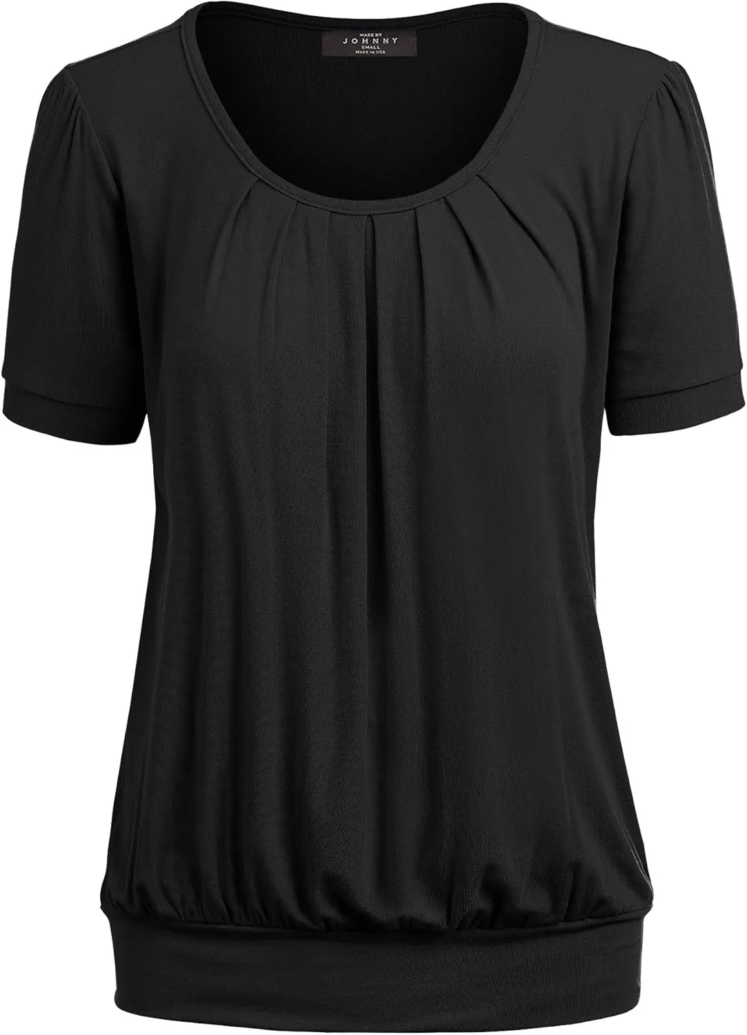 LL Womens Scoop Neck Short Sleeve Front Pleated Tunic - Made in USA