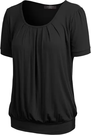 LL Womens Scoop Neck Short Sleeve Front Pleated Tunic - Made in USA