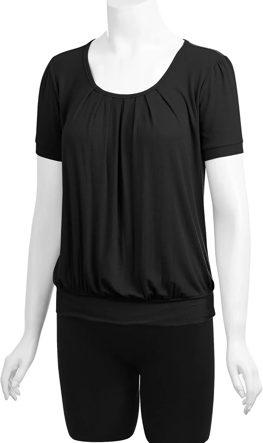 LL Womens Scoop Neck Short Sleeve Front Pleated Tunic - Made in USA