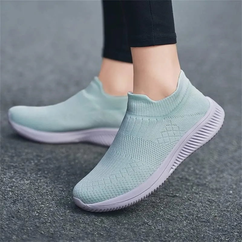 LLTMALL Women's Sock Walking Sneakers Lightweight Breathable Slip On Knitted Mesh Shoes for Outdoor