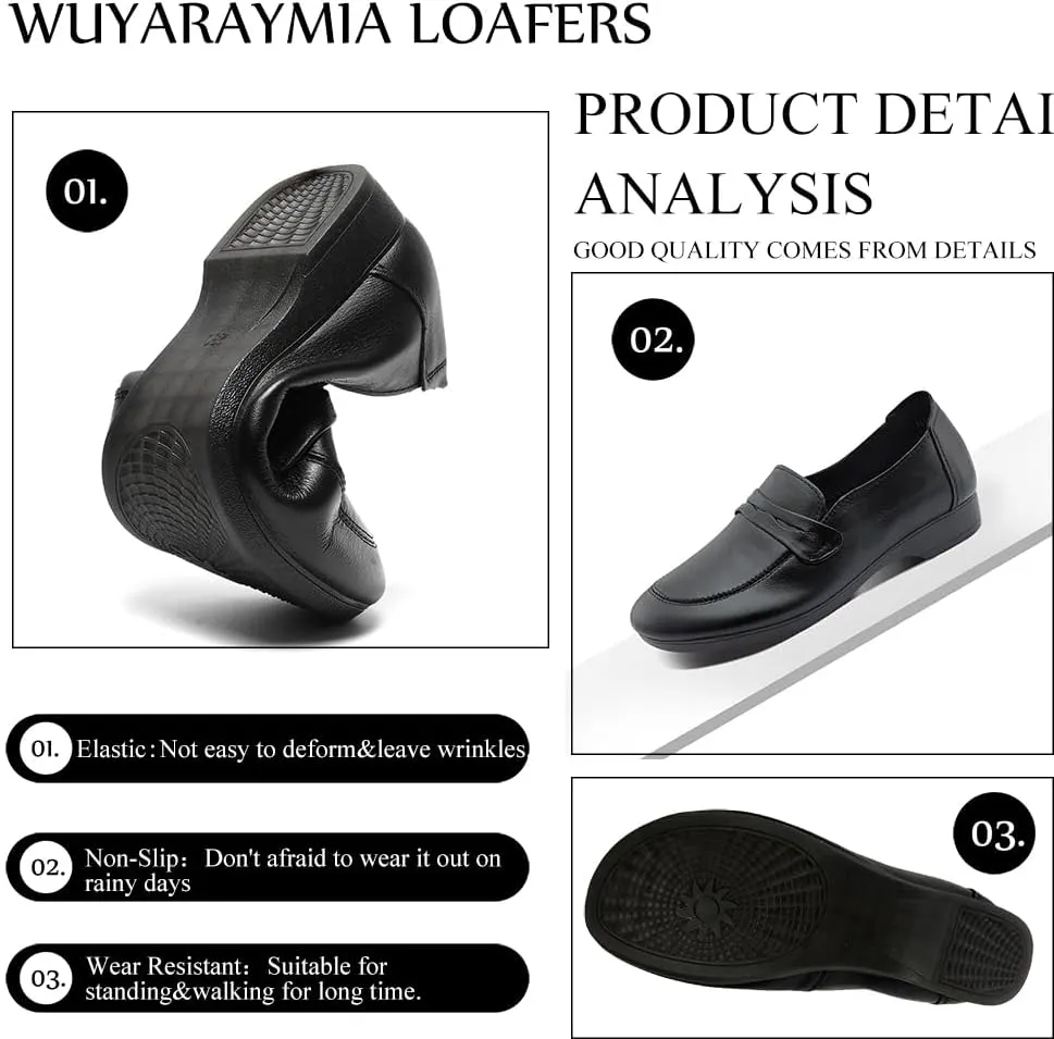 Loafers for Women Slip-Ons Genuine Leather Platfor Penny Loafers Shoes Rubber Sole No Slip