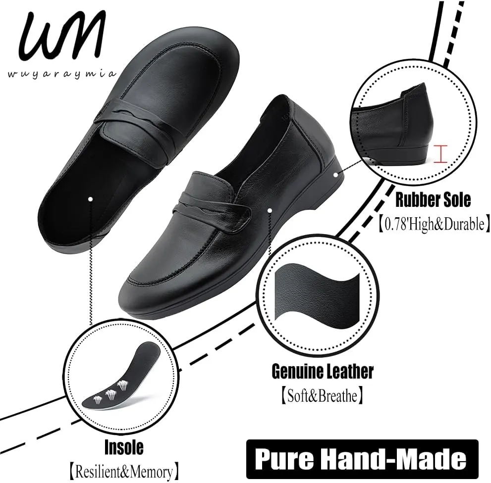 Loafers for Women Slip-Ons Genuine Leather Platfor Penny Loafers Shoes Rubber Sole No Slip