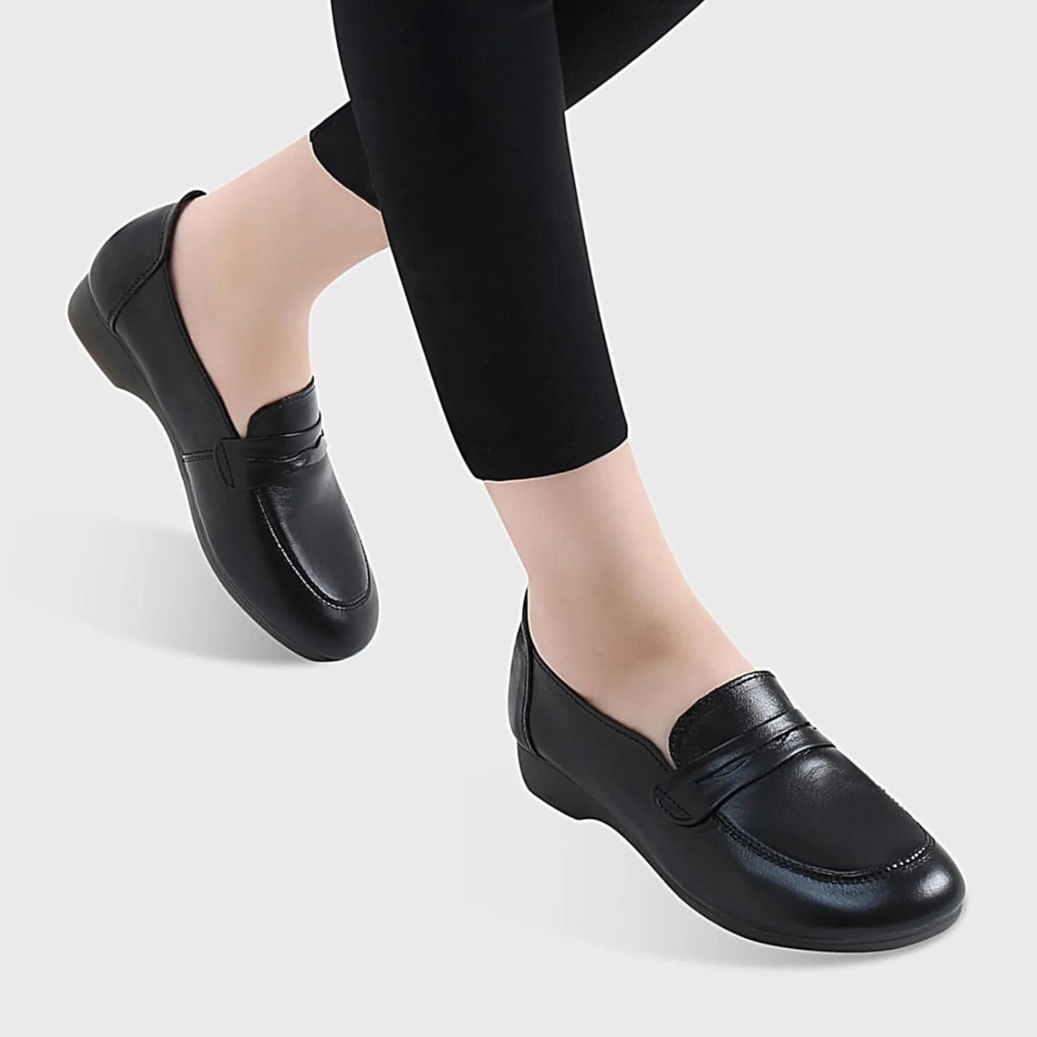Loafers for Women Slip-Ons Genuine Leather Platfor Penny Loafers Shoes Rubber Sole No Slip