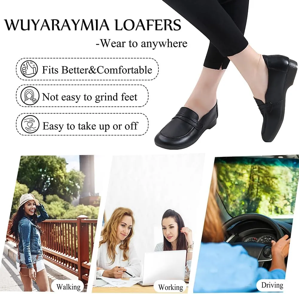 Loafers for Women Slip-Ons Genuine Leather Platfor Penny Loafers Shoes Rubber Sole No Slip