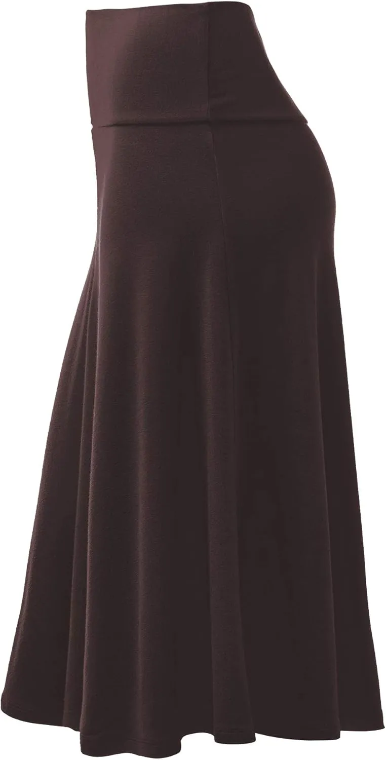 Lock and Love Women's Solid Ombre Lightweight Flare Midi Pull On Closure Skirt S-XXXL Plus Size