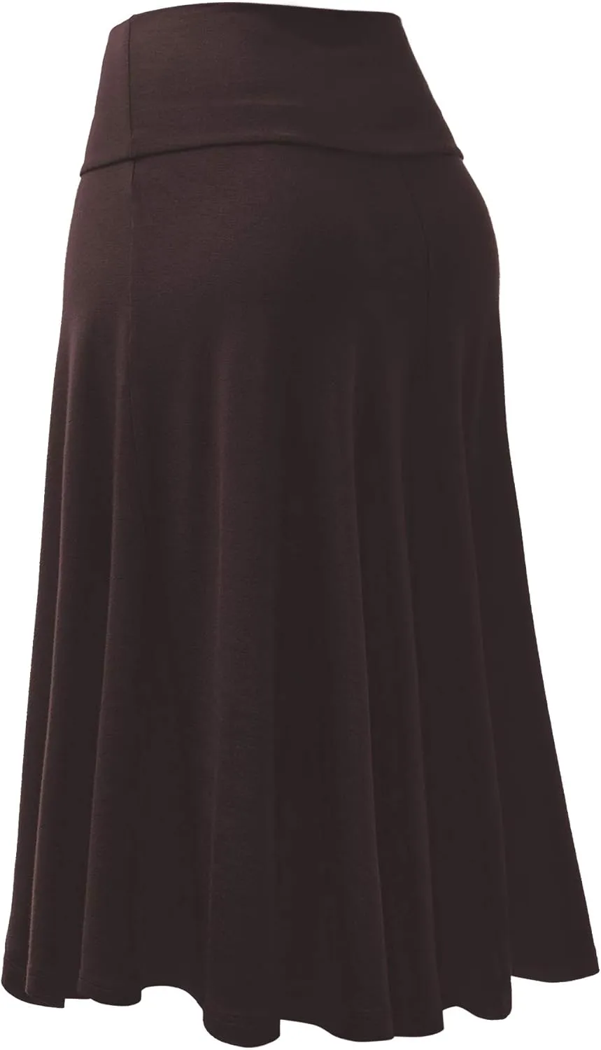 Lock and Love Women's Solid Ombre Lightweight Flare Midi Pull On Closure Skirt S-XXXL Plus Size