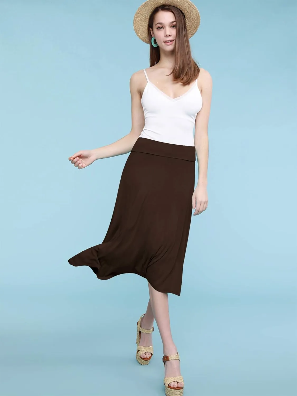 Lock and Love Women's Solid Ombre Lightweight Flare Midi Pull On Closure Skirt S-XXXL Plus Size