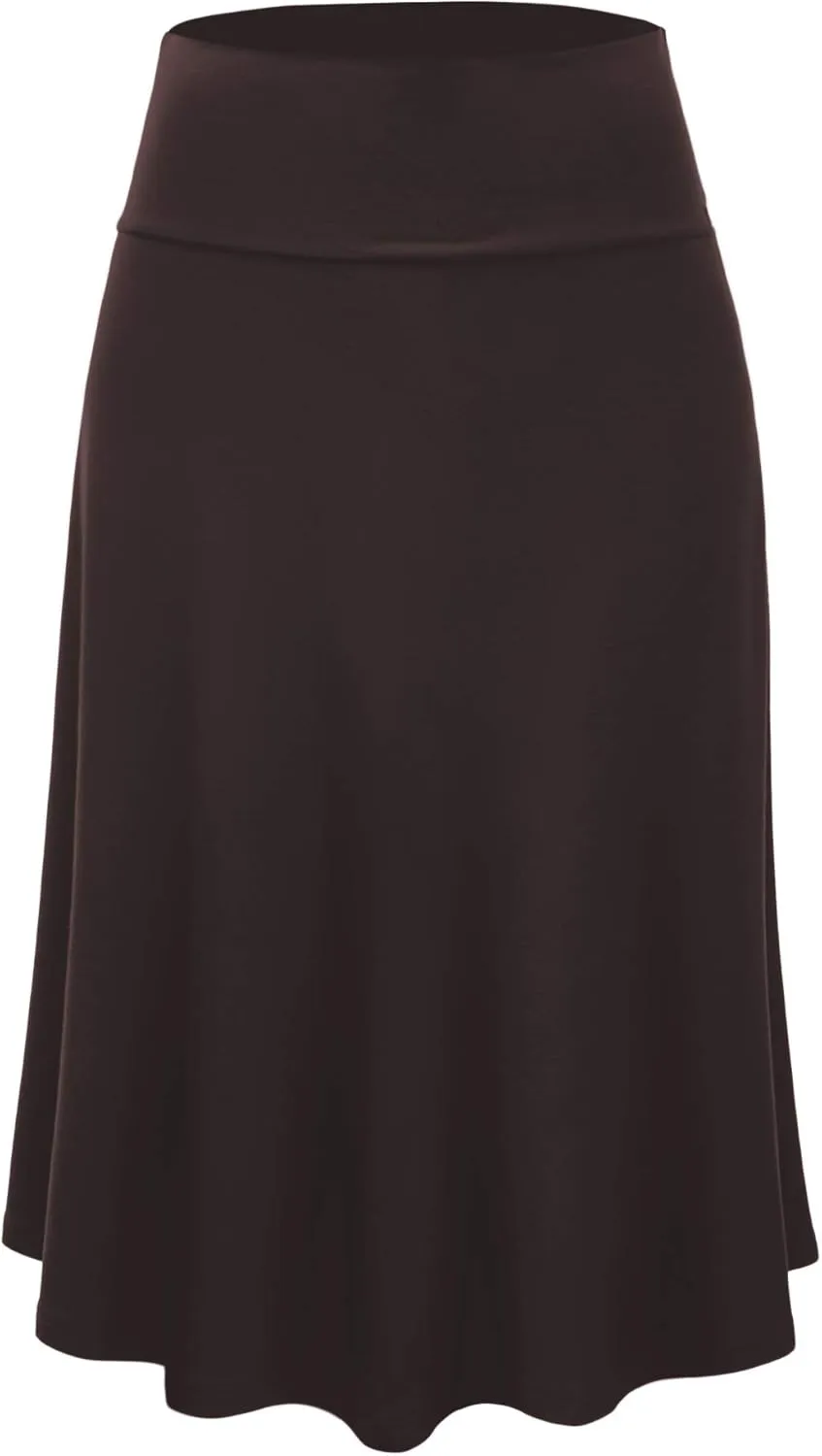 Lock and Love Women's Solid Ombre Lightweight Flare Midi Pull On Closure Skirt S-XXXL Plus Size