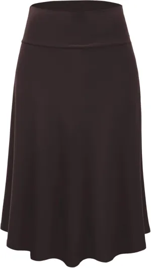 Lock and Love Women's Solid Ombre Lightweight Flare Midi Pull On Closure Skirt S-XXXL Plus Size
