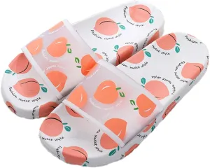 Loizziuy Strawberry Peach Slippers for Women Cute Fruit Design Indoor Flat Slides for Home, Hotel Bathroom Summer