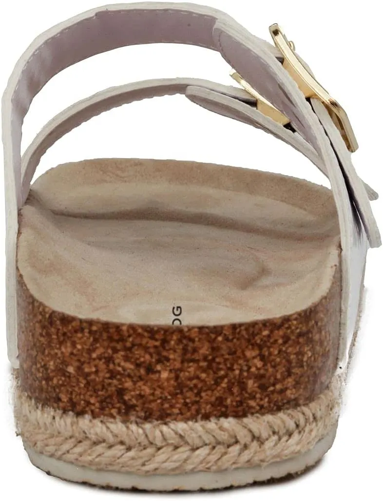 LONDON FOG Womens Wendee Sandals with Cork. Laides Slide Sandals With Double Buckle Strap Platform Sandal