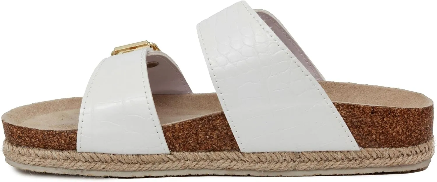 LONDON FOG Womens Wendee Sandals with Cork. Laides Slide Sandals With Double Buckle Strap Platform Sandal