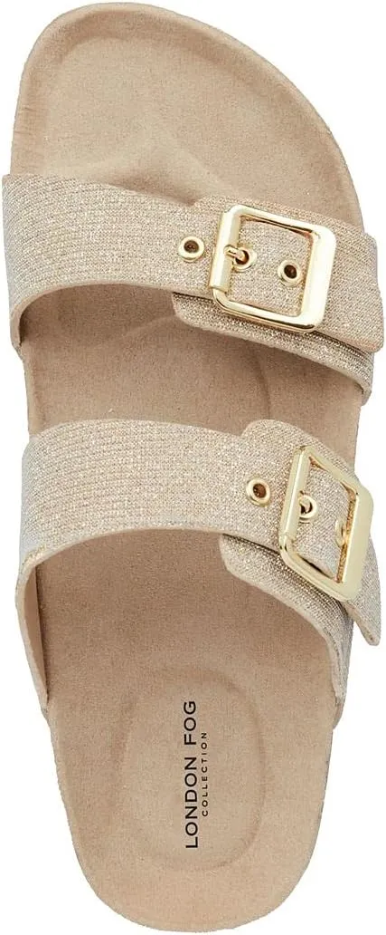 LONDON FOG Womens Wendee Sandals with Cork. Laides Slide Sandals With Double Buckle Strap Platform Sandal