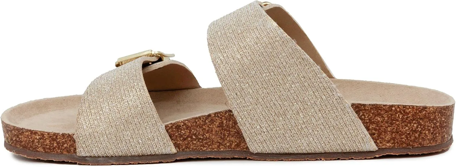 LONDON FOG Womens Wendee Sandals with Cork. Laides Slide Sandals With Double Buckle Strap Platform Sandal