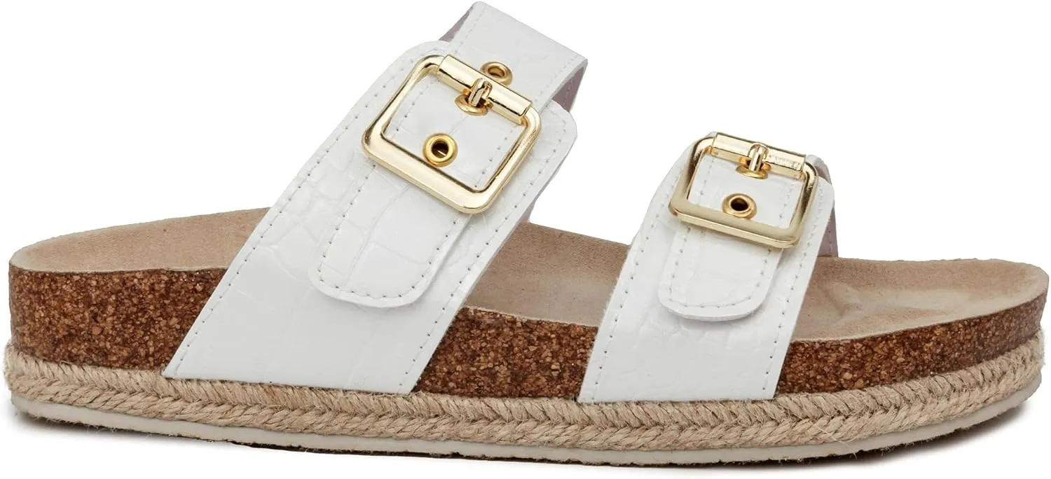 LONDON FOG Womens Wendee Sandals with Cork. Laides Slide Sandals With Double Buckle Strap Platform Sandal