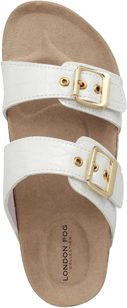 LONDON FOG Womens Wendee Sandals with Cork. Laides Slide Sandals With Double Buckle Strap Platform Sandal