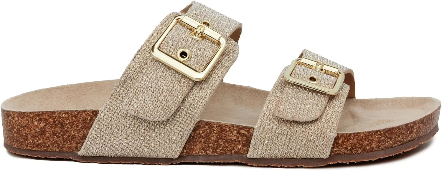LONDON FOG Womens Wendee Sandals with Cork. Laides Slide Sandals With Double Buckle Strap Platform Sandal