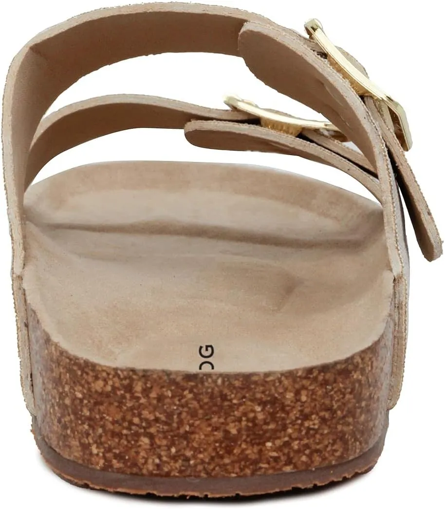 LONDON FOG Womens Wendee Sandals with Cork. Laides Slide Sandals With Double Buckle Strap Platform Sandal