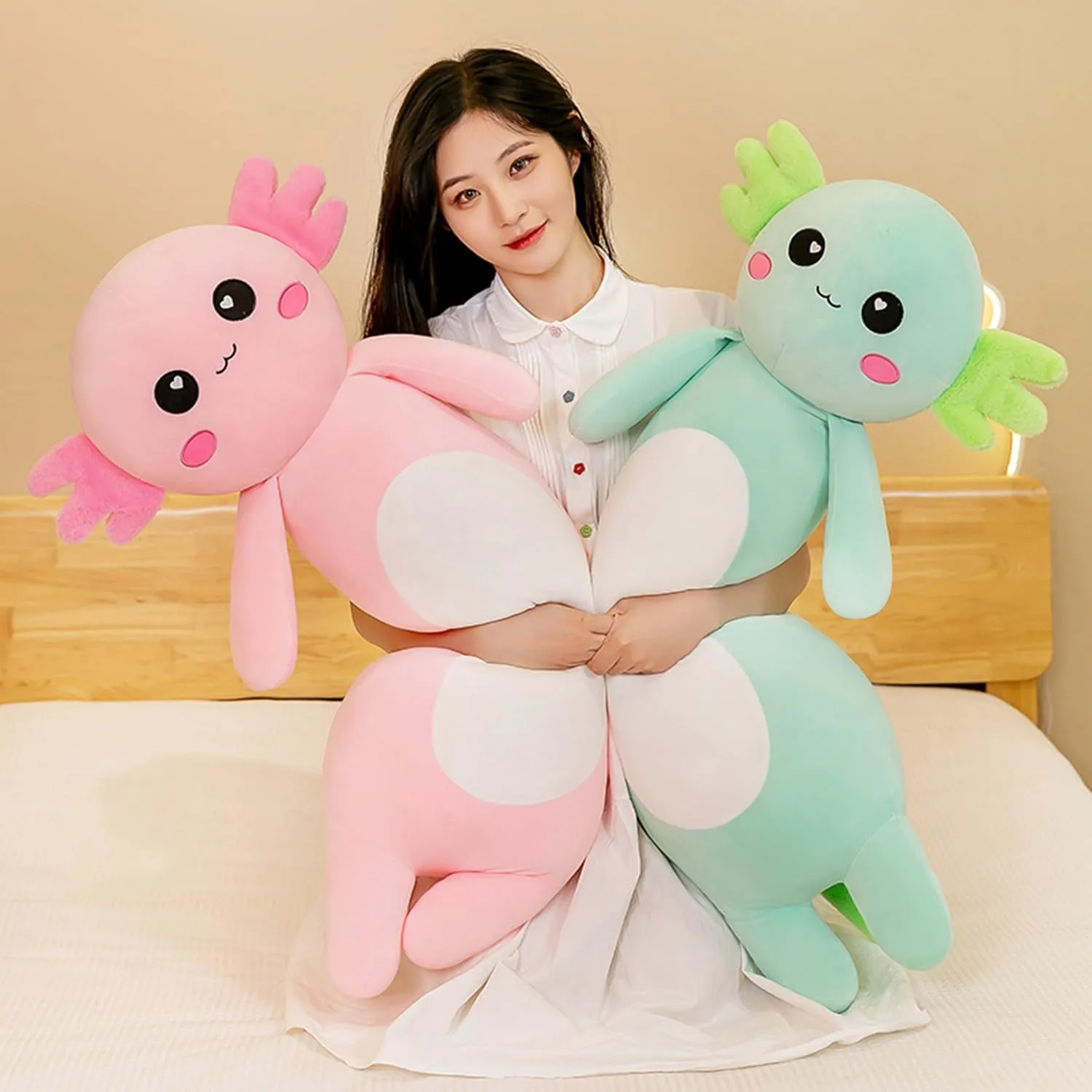 Long Axolotl Plush Pillow, Pink Axolotl Stuffed Animal for Girls and Boys Salamander Plush Toy Gift for Christmas (Pink, 100cm/39.37inch)