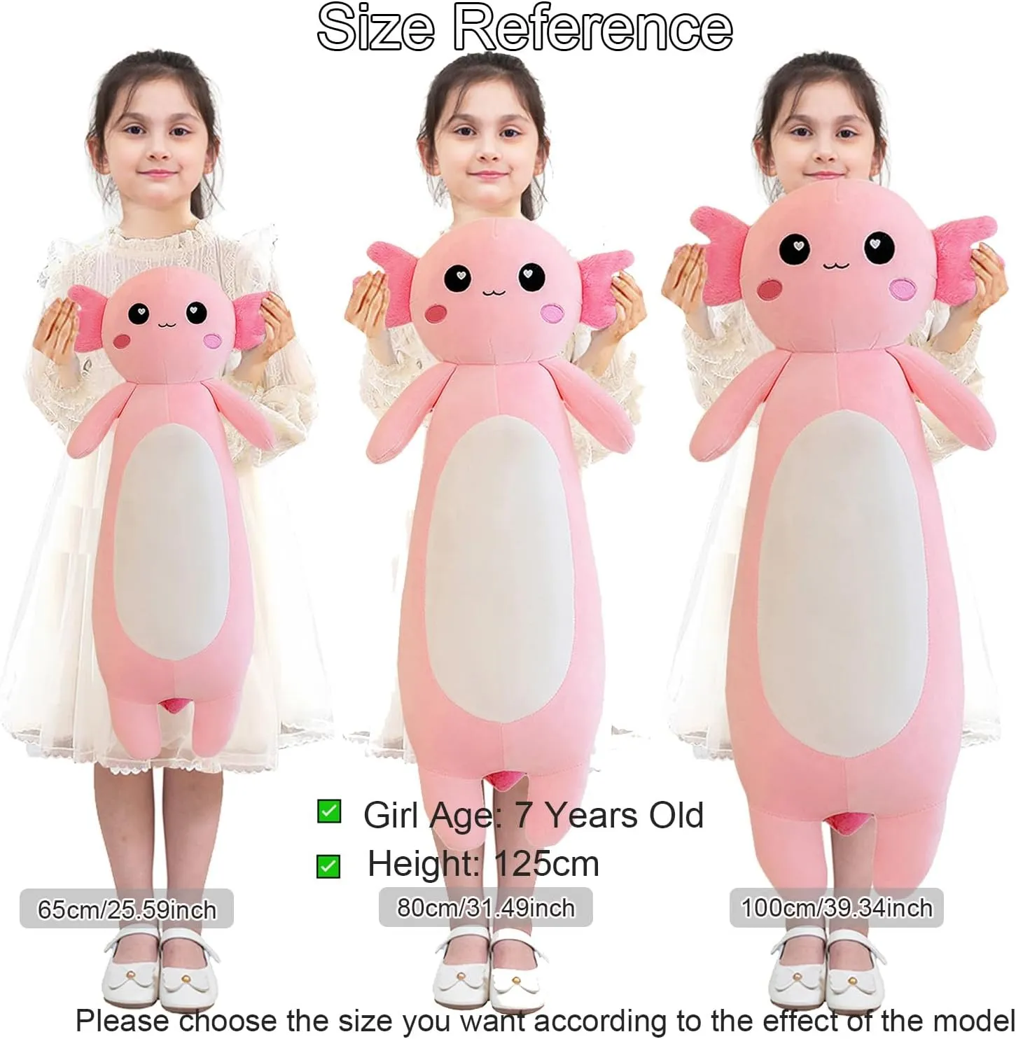 Long Axolotl Plush Pillow, Pink Axolotl Stuffed Animal for Girls and Boys Salamander Plush Toy Gift for Christmas (Pink, 100cm/39.37inch)
