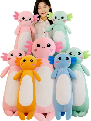 Long Axolotl Plush Pillow, Pink Axolotl Stuffed Animal for Girls and Boys Salamander Plush Toy Gift for Christmas (Pink, 100cm/39.37inch)