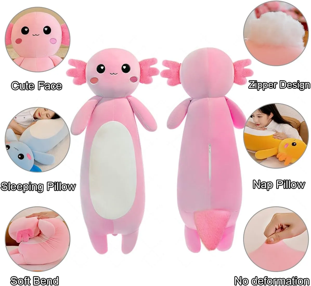 Long Axolotl Plush Pillow, Pink Axolotl Stuffed Animal for Girls and Boys Salamander Plush Toy Gift for Christmas (Pink, 100cm/39.37inch)