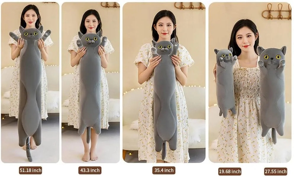 Long Cat Plush Body Pillow, 27.55 inch Cartoon Stuffed Animals Cat Plushie, Soft Cat Plush Throw Pillow Cute Kitten Plush Doll Toy Gift for Kids Girls Girfriend