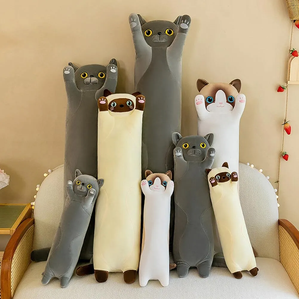 Long Cat Plush Body Pillow, 27.55 inch Cartoon Stuffed Animals Cat Plushie, Soft Cat Plush Throw Pillow Cute Kitten Plush Doll Toy Gift for Kids Girls Girfriend