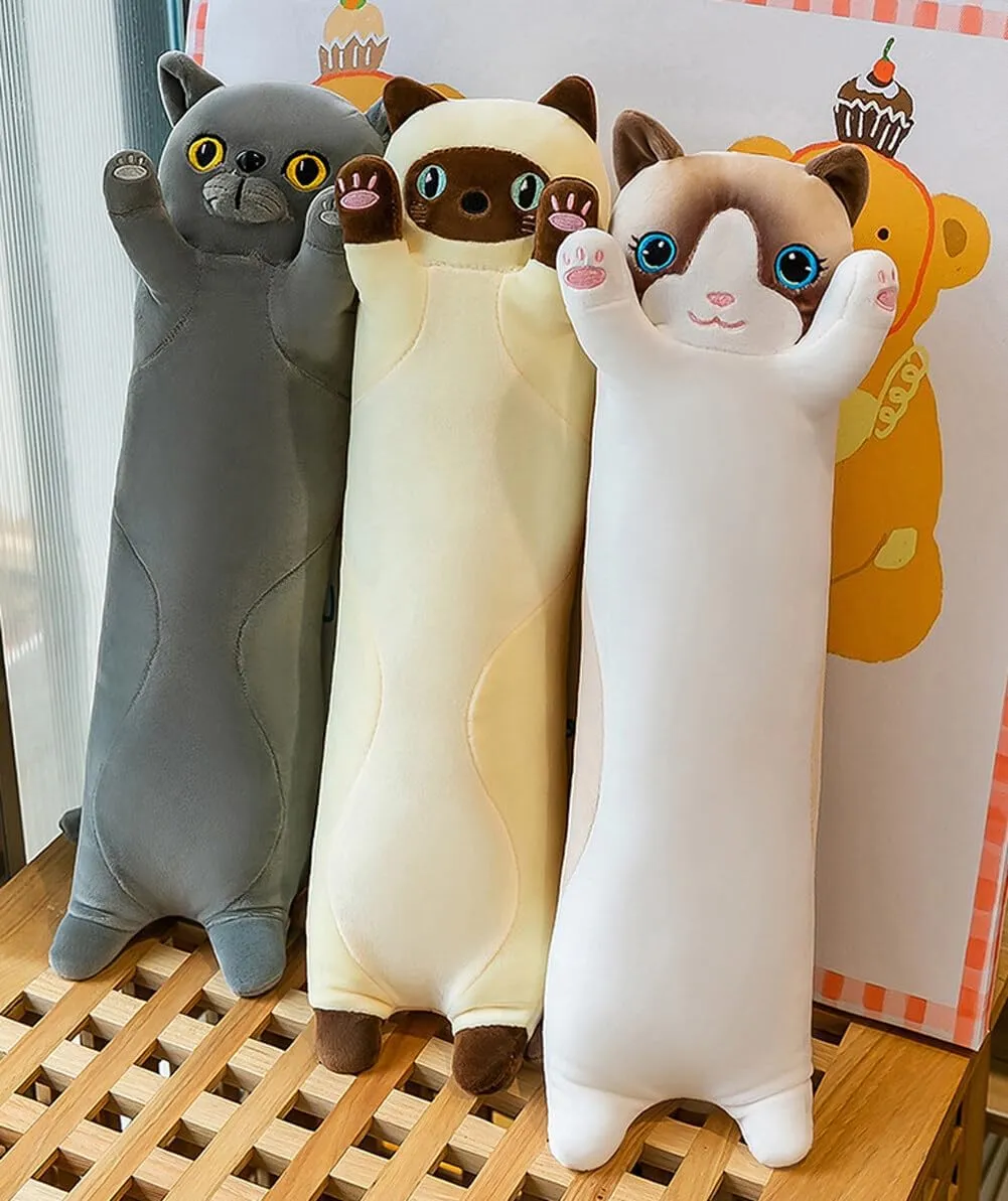 Long Cat Plush Body Pillow, 27.55 inch Cartoon Stuffed Animals Cat Plushie, Soft Cat Plush Throw Pillow Cute Kitten Plush Doll Toy Gift for Kids Girls Girfriend