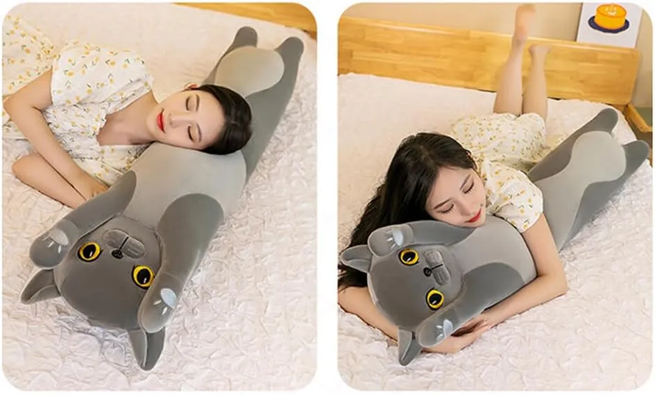 Long Cat Plush Body Pillow, 27.55 inch Cartoon Stuffed Animals Cat Plushie, Soft Cat Plush Throw Pillow Cute Kitten Plush Doll Toy Gift for Kids Girls Girfriend