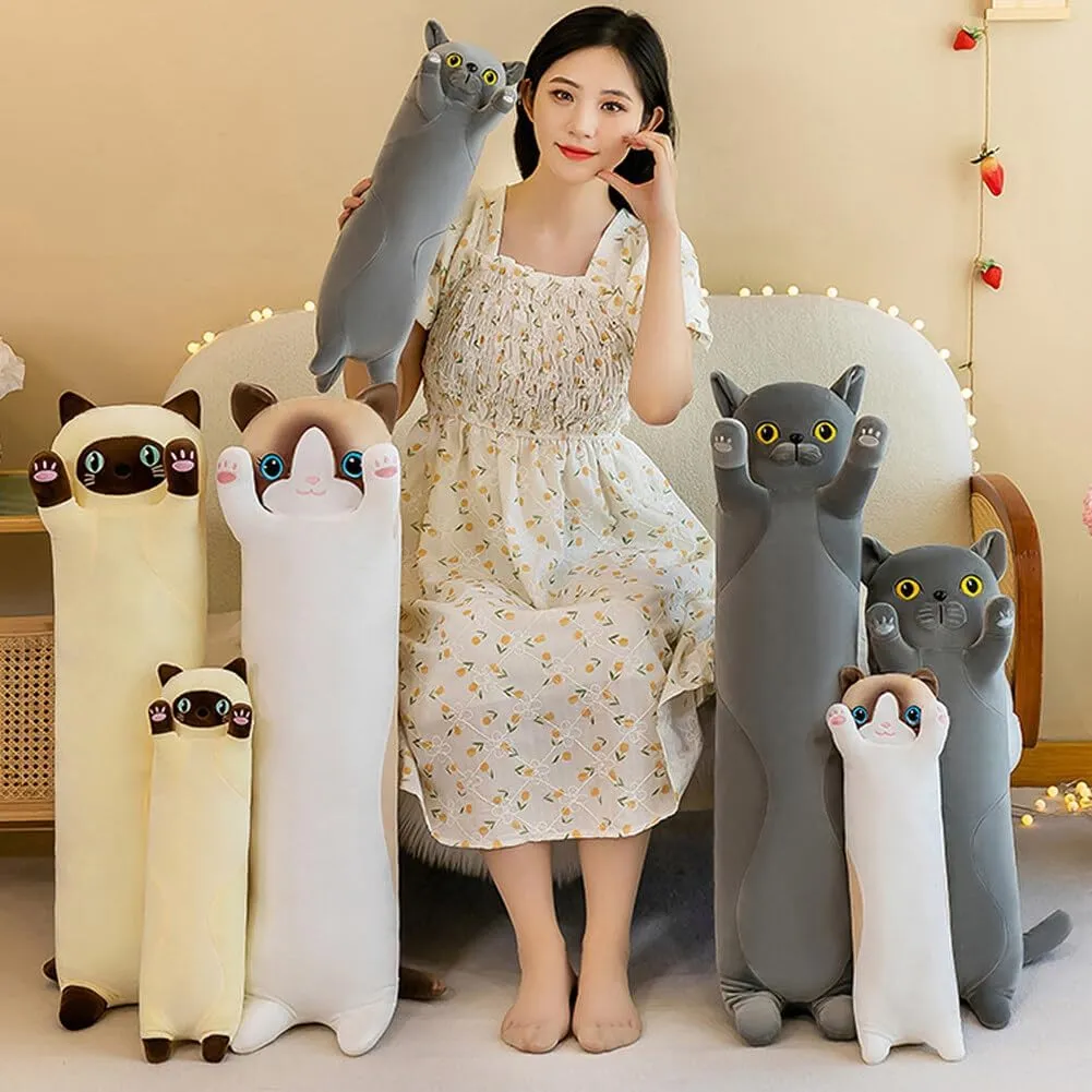 Long Cat Plush Body Pillow, 27.55 inch Cartoon Stuffed Animals Cat Plushie, Soft Cat Plush Throw Pillow Cute Kitten Plush Doll Toy Gift for Kids Girls Girfriend