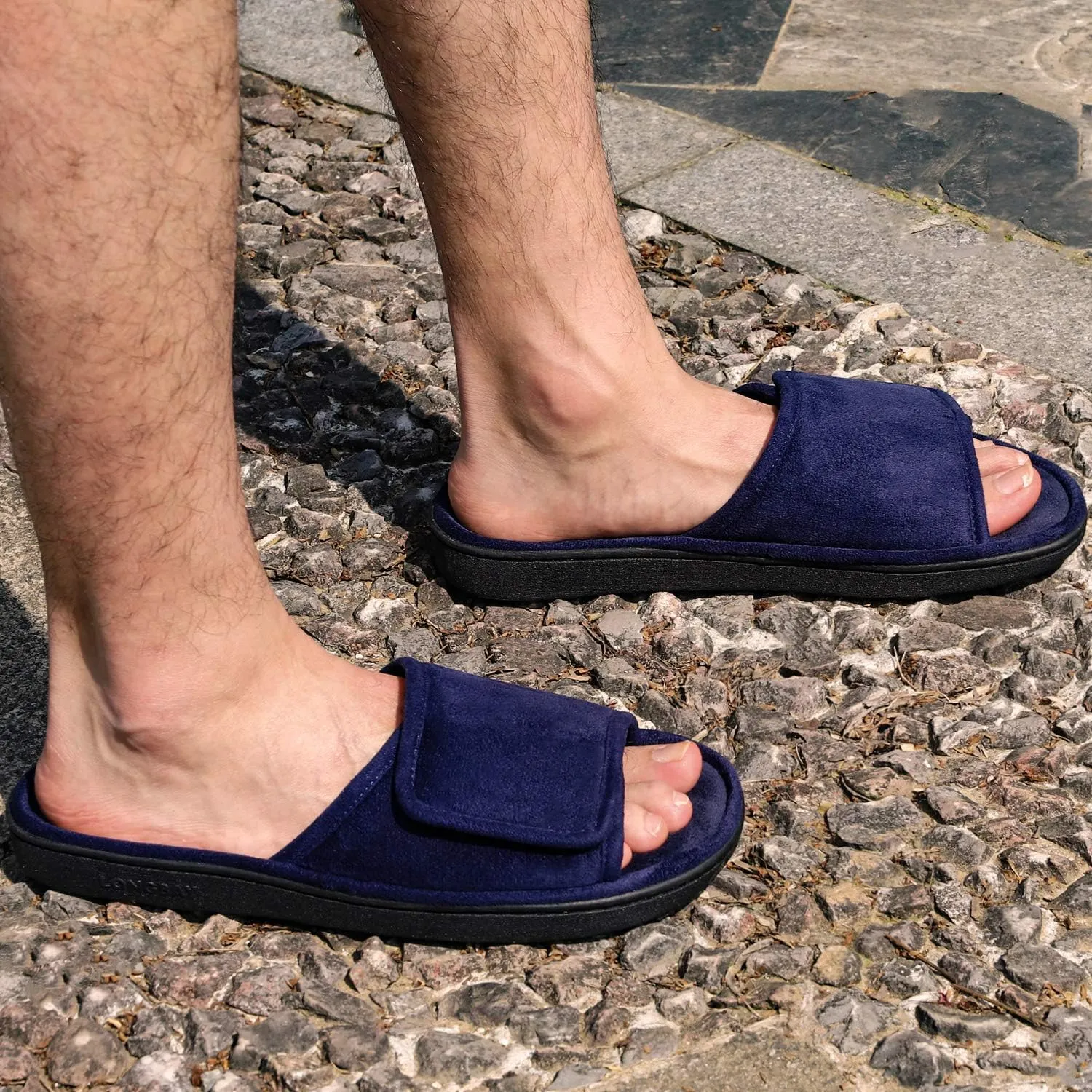 LongBay Men's Comfy Memory Foam Slide Slippers Breathable Micro Suede House Shoes