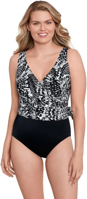 Longitude Women's Swimwear Side Tie Draped Surplice One Piece Swimsuit