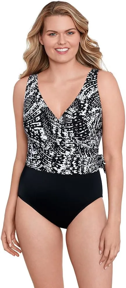 Longitude Women's Swimwear Side Tie Draped Surplice One Piece Swimsuit
