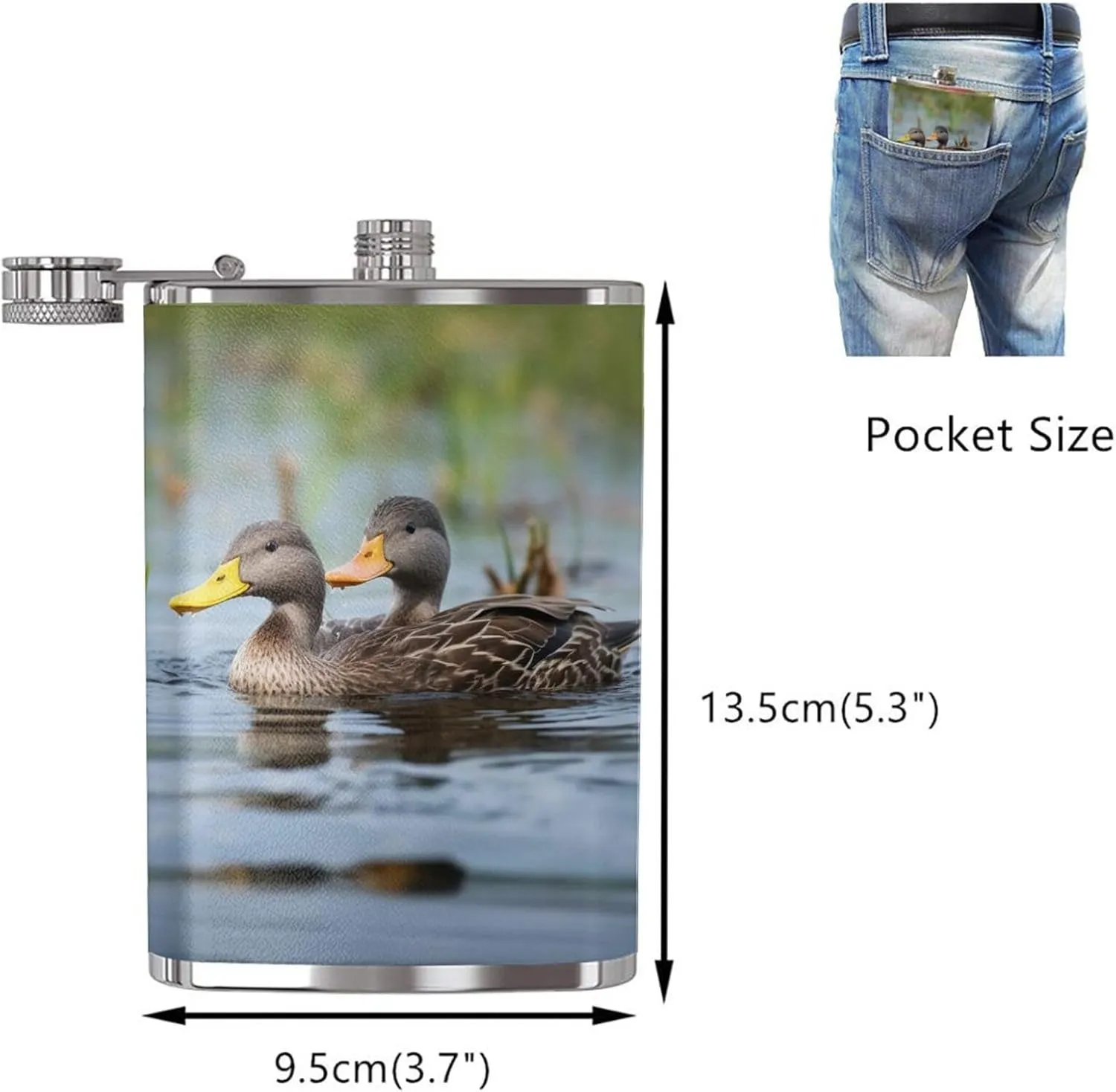 Loon Birds Portable Stainless Steel Small Flagon, Outdoor Flat Pocket Liquor Flask Wine Pot Hip Flask