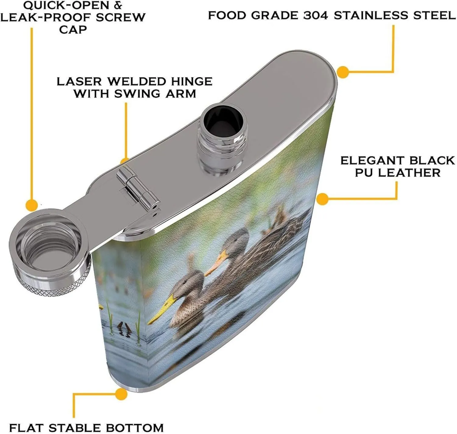 Loon Birds Portable Stainless Steel Small Flagon, Outdoor Flat Pocket Liquor Flask Wine Pot Hip Flask