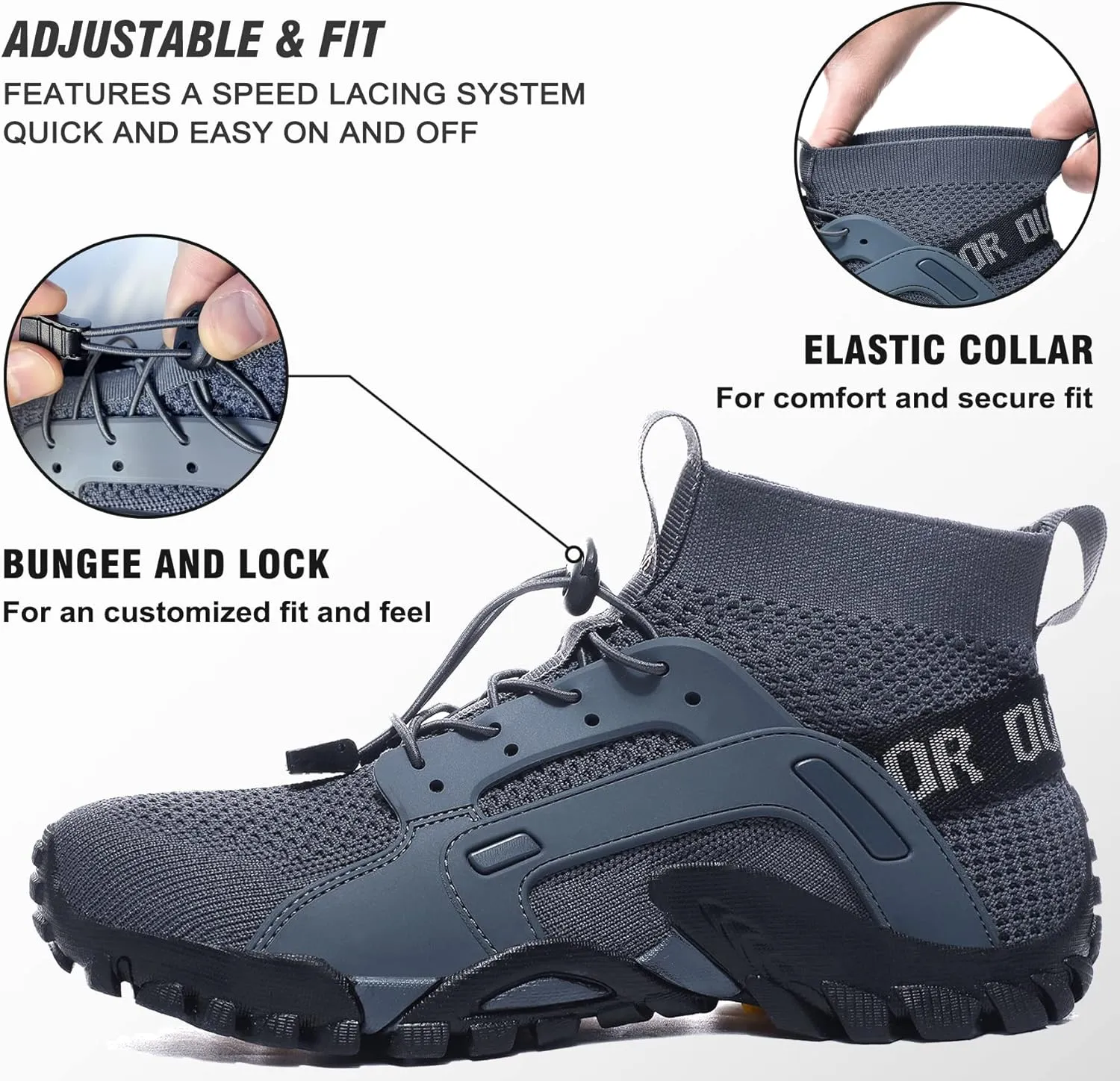 LOUECHY Men's Hiking Shoes Slip-On Walking Shoes Breathable Sock Sneakers