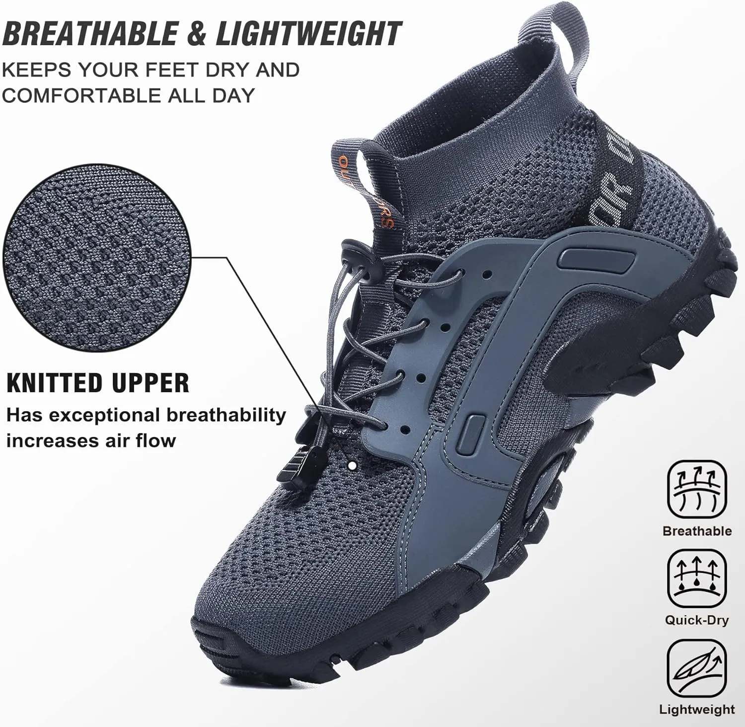 LOUECHY Men's Hiking Shoes Slip-On Walking Shoes Breathable Sock Sneakers