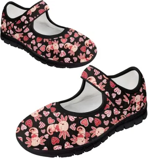 Love Heart Pattern Womens Shoes Casual Breathable Slip On Kung Fu Mary Jane Shoes Diabetic Adjustable Grounding Shoes