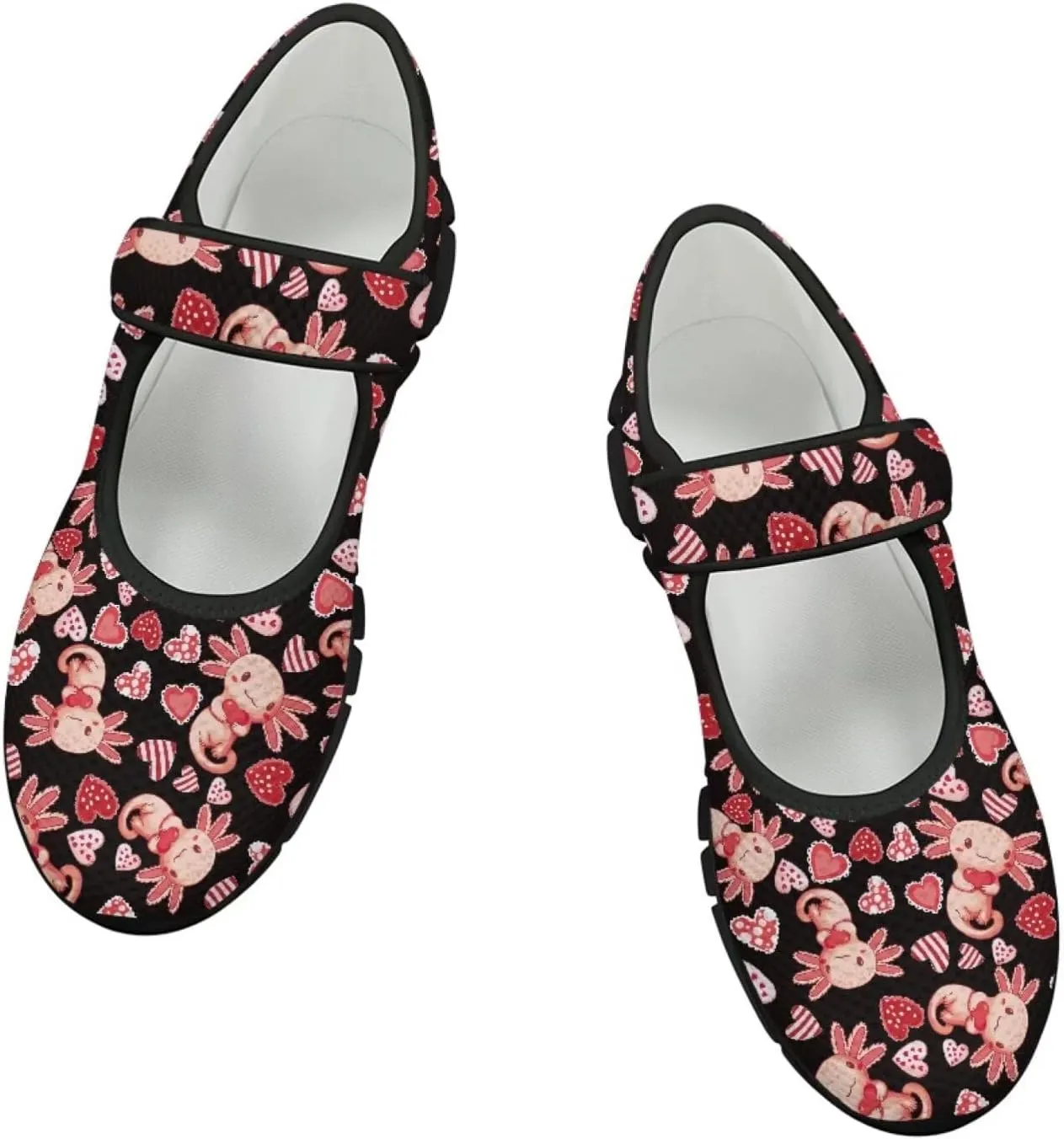 Love Heart Pattern Womens Shoes Casual Breathable Slip On Kung Fu Mary Jane Shoes Diabetic Adjustable Grounding Shoes