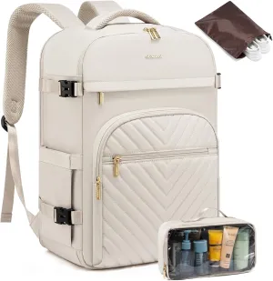 LOVEVOOK Carry On Travel Backpack for Women, TSA Personal Item Travel Bag for Airplanes, Waterproof Carry on Bag Flight Approved 35L Daypack with 2 Packing Cubes, Fits 15.6" Laptop, Beige