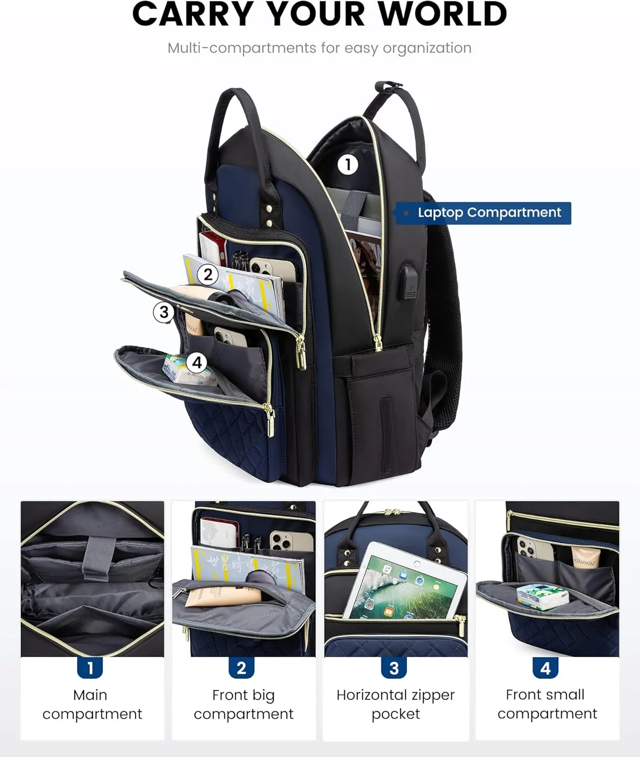 LOVEVOOK Laptop Backpack for Women, Fashion Travel Work Commuter Backpack Purse with USB Port, Lightweight Casual Daypacks, Nurse Teacher College Computer Bag, Fit 15.6" Laptop