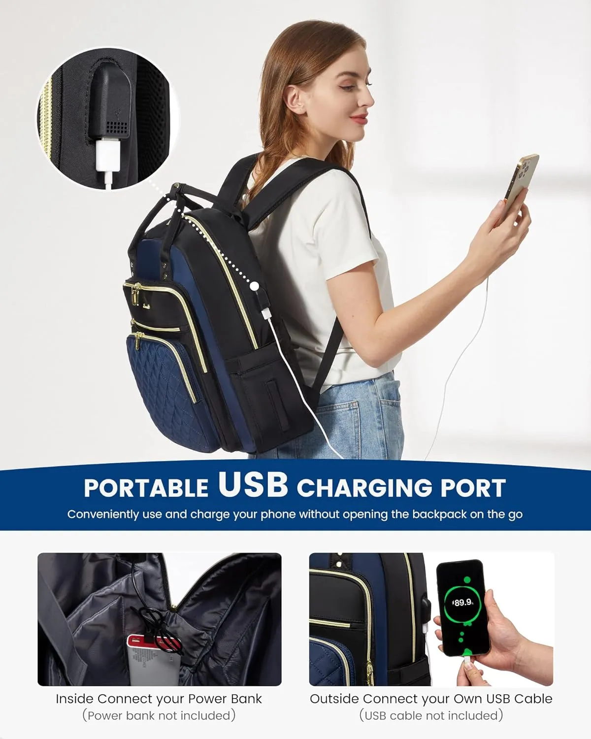 LOVEVOOK Laptop Backpack for Women, Fashion Travel Work Commuter Backpack Purse with USB Port, Lightweight Casual Daypacks, Nurse Teacher College Computer Bag, Fit 15.6" Laptop