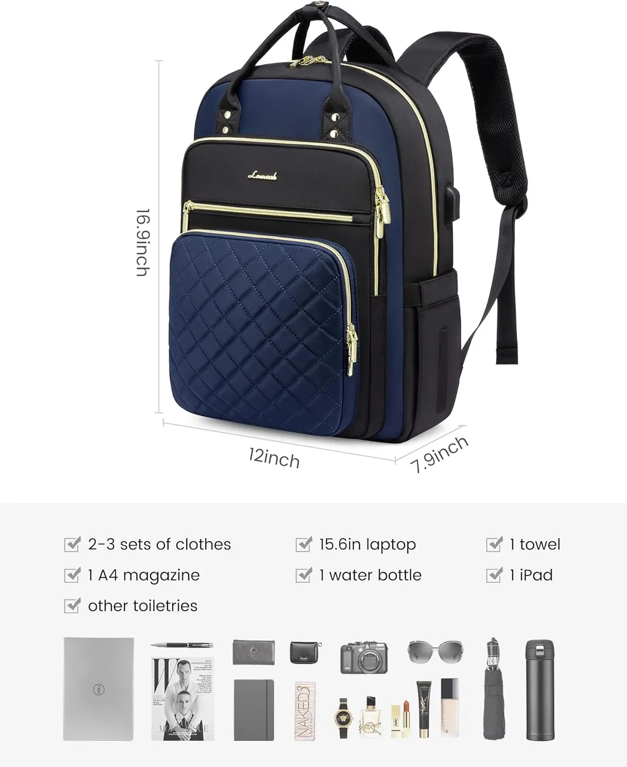 LOVEVOOK Laptop Backpack for Women, Fashion Travel Work Commuter Backpack Purse with USB Port, Lightweight Casual Daypacks, Nurse Teacher College Computer Bag, Fit 15.6" Laptop