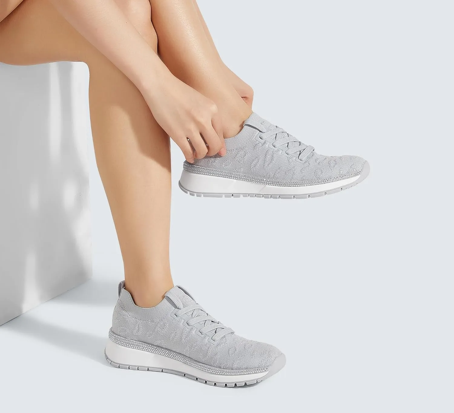 LUCKY STEP Women 's Mesh Slip on Sneaker Elastic Sock Knit Comfortable Breathable Lightweight Fashion Casual Walking Shoes