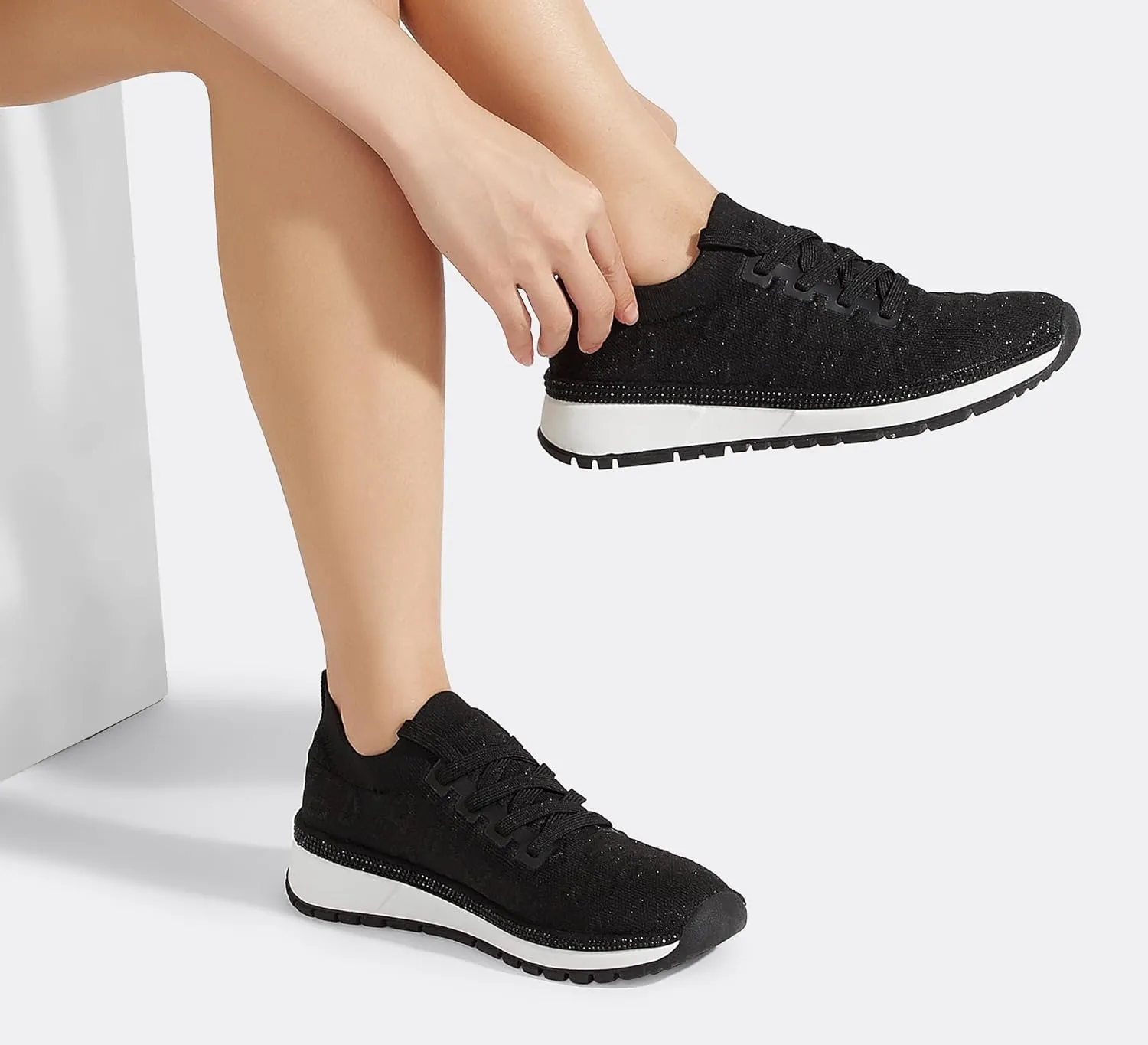 LUCKY STEP Women 's Mesh Slip on Sneaker Elastic Sock Knit Comfortable Breathable Lightweight Fashion Casual Walking Shoes