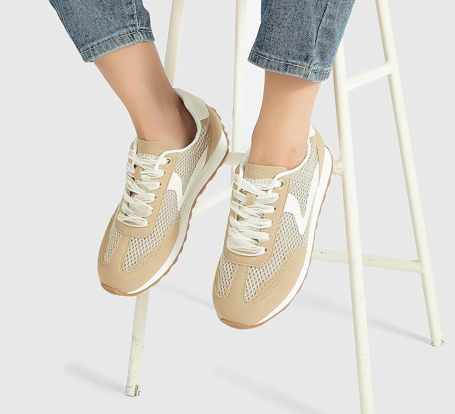 LUCKY STEP Women's Fashion Sneakers Trendy Tennis Shoes Neutral Stylish Retro Trainers Casual Running Walking Shoes